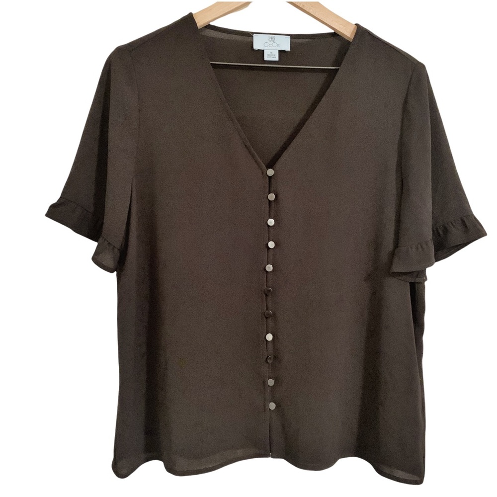 NWOT Black Short-Sleeve Button-Up Blouse